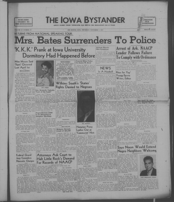 Iowa’s Bystander newspaper (going by various titles throughout the years) was established in Des Moines, Iowa in 1894. The weekly newspaper served as the voice of Iowa’s African American community and covered a variety of local, national, and occasionally international matters. Topics focused on the Black community and was founded with this intent. The newspaper went by various titles throughout the years including: Iowa State Bystander, Iowa Bystander, The Bystander, and The New Iowa Bystander.