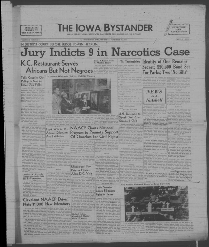 Iowa’s Bystander newspaper (going by various titles throughout the years) was established in Des Moines, Iowa in 1894. The weekly newspaper served as the voice of Iowa’s African American community and covered a variety of local, national, and occasionally international matters. Topics focused on the Black community and was founded with this intent. The newspaper went by various titles throughout the years including: Iowa State Bystander, Iowa Bystander, The Bystander, and The New Iowa Bystander.