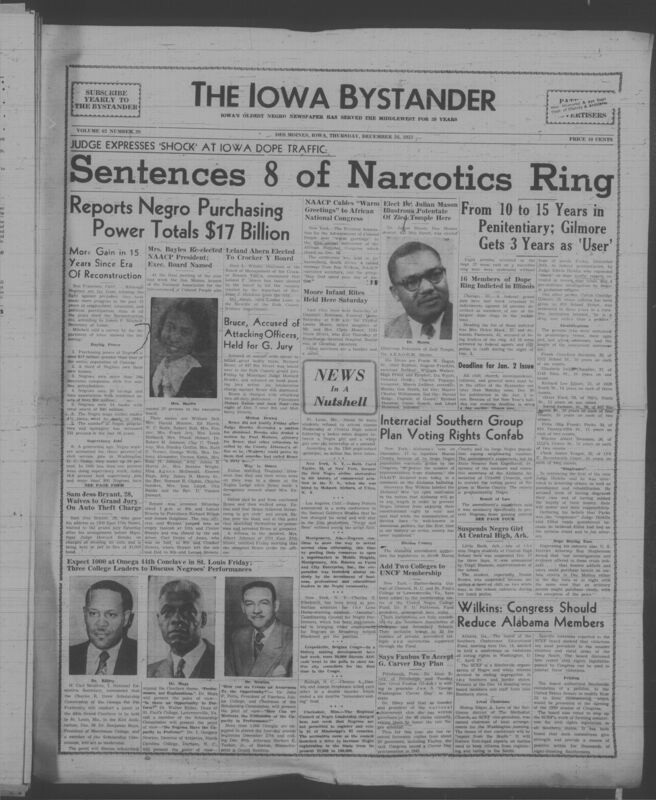 Iowa’s Bystander newspaper (going by various titles throughout the years) was established in Des Moines, Iowa in 1894. The weekly newspaper served as the voice of Iowa’s African American community and covered a variety of local, national, and occasionally international matters. Topics focused on the Black community and was founded with this intent. The newspaper went by various titles throughout the years including: Iowa State Bystander, Iowa Bystander, The Bystander, and The New Iowa Bystander.