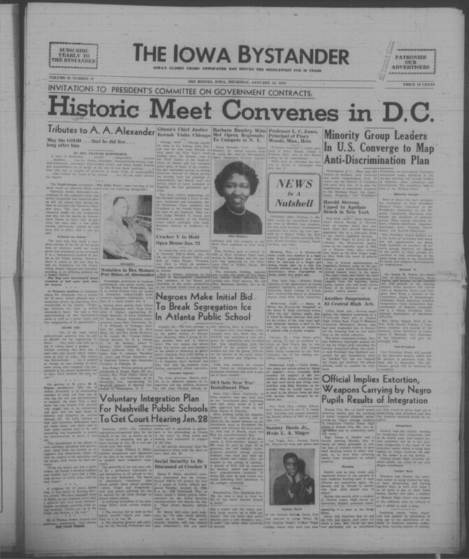 Iowa’s Bystander newspaper (going by various titles throughout the years) was established in Des Moines, Iowa in 1894. The weekly newspaper served as the voice of Iowa’s African American community and covered a variety of local, national, and occasionally international matters. Topics focused on the Black community and was founded with this intent. The newspaper went by various titles throughout the years including: Iowa State Bystander, Iowa Bystander, The Bystander, and The New Iowa Bystander.