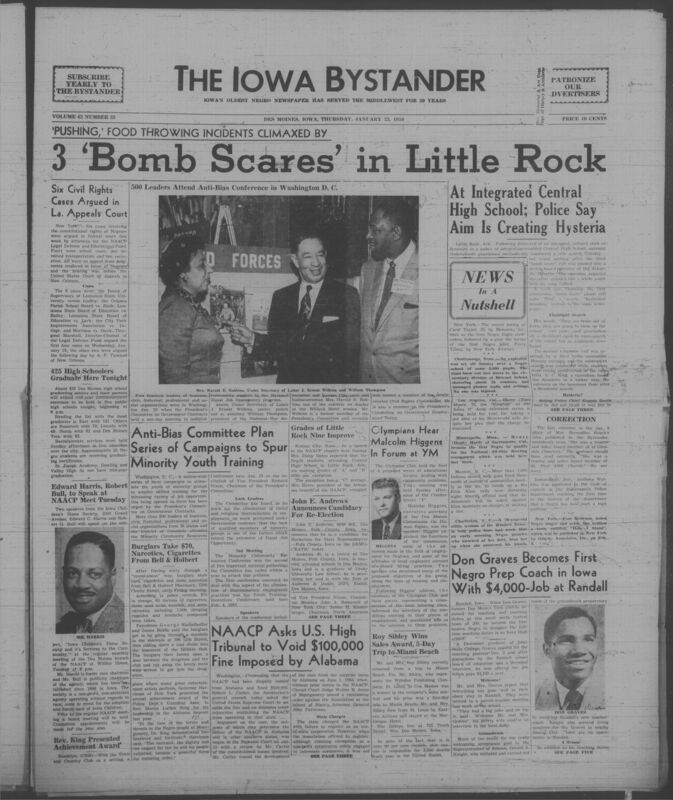 Iowa’s Bystander newspaper (going by various titles throughout the years) was established in Des Moines, Iowa in 1894. The weekly newspaper served as the voice of Iowa’s African American community and covered a variety of local, national, and occasionally international matters. Topics focused on the Black community and was founded with this intent. The newspaper went by various titles throughout the years including: Iowa State Bystander, Iowa Bystander, The Bystander, and The New Iowa Bystander.