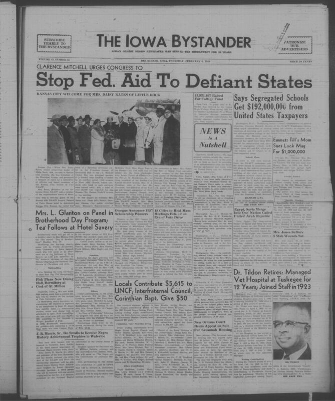 Iowa’s Bystander newspaper (going by various titles throughout the years) was established in Des Moines, Iowa in 1894. The weekly newspaper served as the voice of Iowa’s African American community and covered a variety of local, national, and occasionally international matters. Topics focused on the Black community and was founded with this intent. The newspaper went by various titles throughout the years including: Iowa State Bystander, Iowa Bystander, The Bystander, and The New Iowa Bystander.
