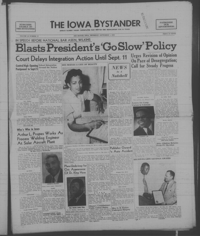 Iowa’s Bystander newspaper (going by various titles throughout the years) was established in Des Moines, Iowa in 1894. The weekly newspaper served as the voice of Iowa’s African American community and covered a variety of local, national, and occasionally international matters. Topics focused on the Black community and was founded with this intent. The newspaper went by various titles throughout the years including: Iowa State Bystander, Iowa Bystander, The Bystander, and The New Iowa Bystander.