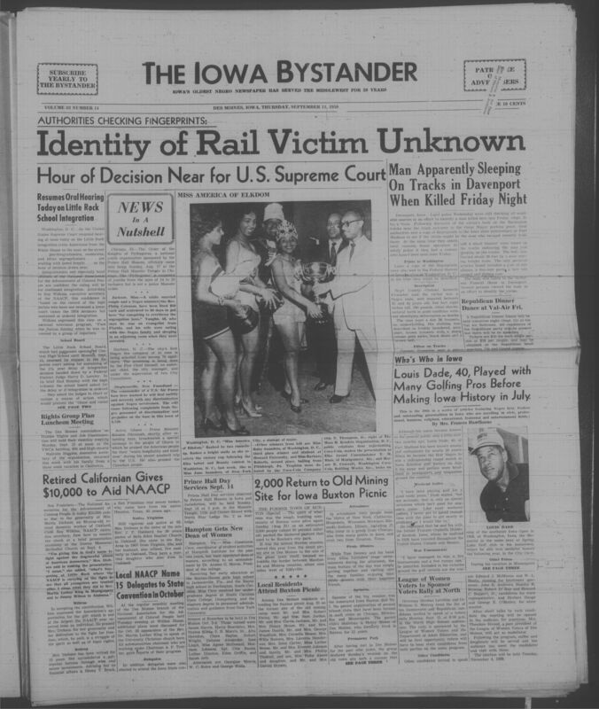 Iowa’s Bystander newspaper (going by various titles throughout the years) was established in Des Moines, Iowa in 1894. The weekly newspaper served as the voice of Iowa’s African American community and covered a variety of local, national, and occasionally international matters. Topics focused on the Black community and was founded with this intent. The newspaper went by various titles throughout the years including: Iowa State Bystander, Iowa Bystander, The Bystander, and The New Iowa Bystander.