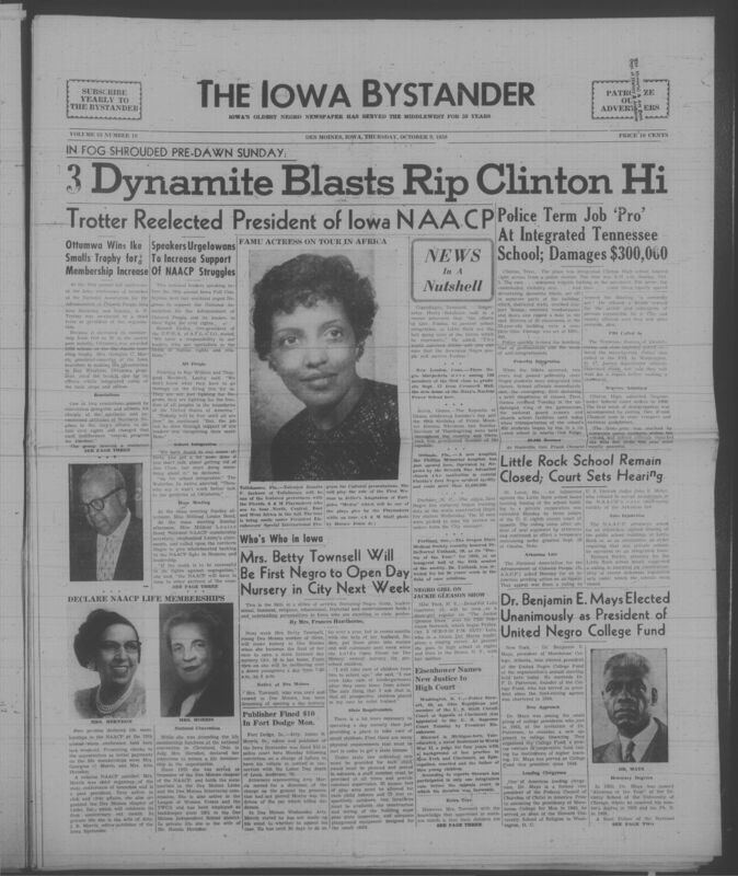 Iowa’s Bystander newspaper (going by various titles throughout the years) was established in Des Moines, Iowa in 1894. The weekly newspaper served as the voice of Iowa’s African American community and covered a variety of local, national, and occasionally international matters. Topics focused on the Black community and was founded with this intent. The newspaper went by various titles throughout the years including: Iowa State Bystander, Iowa Bystander, The Bystander, and The New Iowa Bystander.