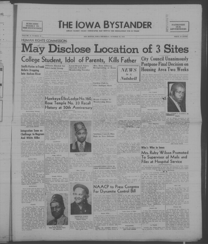 Iowa’s Bystander newspaper (going by various titles throughout the years) was established in Des Moines, Iowa in 1894. The weekly newspaper served as the voice of Iowa’s African American community and covered a variety of local, national, and occasionally international matters. Topics focused on the Black community and was founded with this intent. The newspaper went by various titles throughout the years including: Iowa State Bystander, Iowa Bystander, The Bystander, and The New Iowa Bystander.