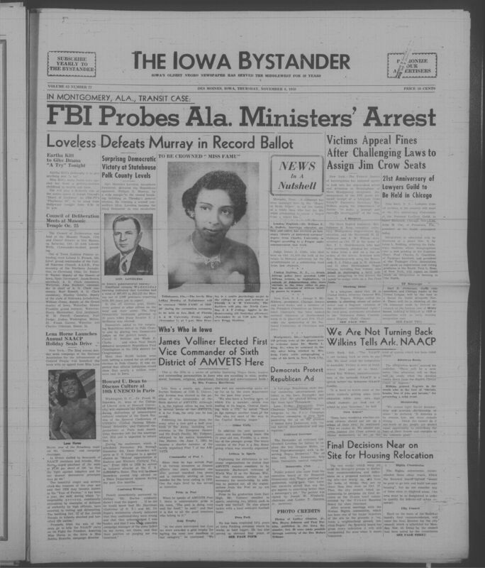 Iowa’s Bystander newspaper (going by various titles throughout the years) was established in Des Moines, Iowa in 1894. The weekly newspaper served as the voice of Iowa’s African American community and covered a variety of local, national, and occasionally international matters. Topics focused on the Black community and was founded with this intent. The newspaper went by various titles throughout the years including: Iowa State Bystander, Iowa Bystander, The Bystander, and The New Iowa Bystander.