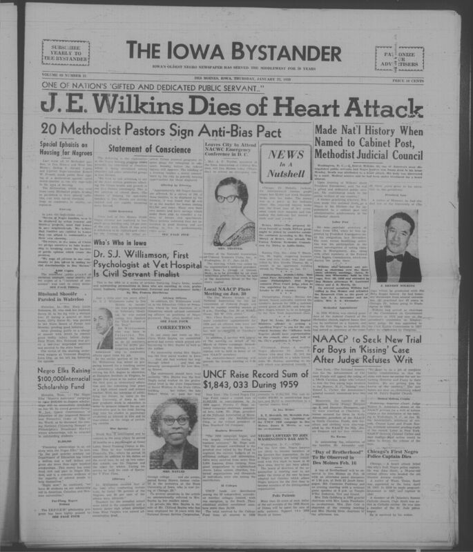 Iowa’s Bystander newspaper (going by various titles throughout the years) was established in Des Moines, Iowa in 1894. The weekly newspaper served as the voice of Iowa’s African American community and covered a variety of local, national, and occasionally international matters. Topics focused on the Black community and was founded with this intent. The newspaper went by various titles throughout the years including: Iowa State Bystander, Iowa Bystander, The Bystander, and The New Iowa Bystander.