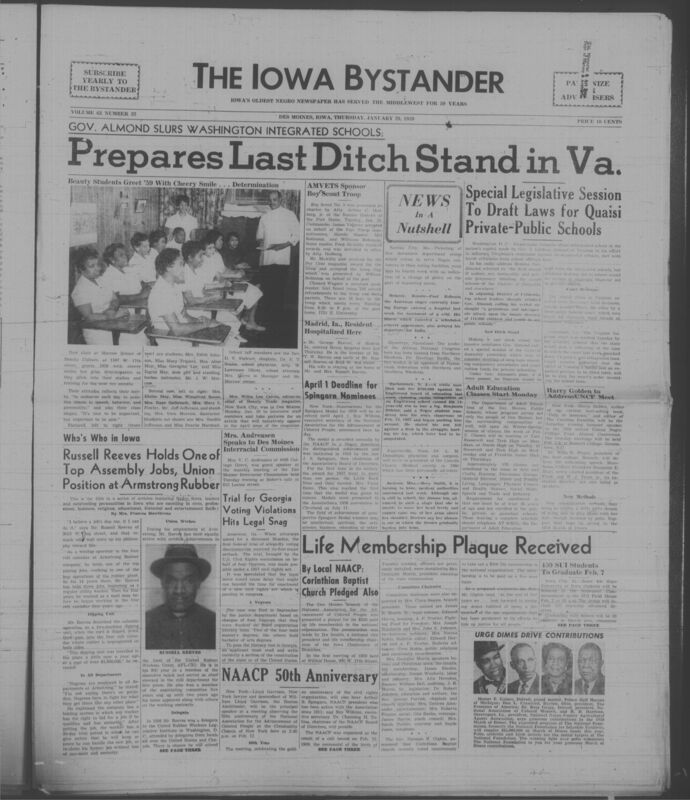 Iowa’s Bystander newspaper (going by various titles throughout the years) was established in Des Moines, Iowa in 1894. The weekly newspaper served as the voice of Iowa’s African American community and covered a variety of local, national, and occasionally international matters. Topics focused on the Black community and was founded with this intent. The newspaper went by various titles throughout the years including: Iowa State Bystander, Iowa Bystander, The Bystander, and The New Iowa Bystander.
