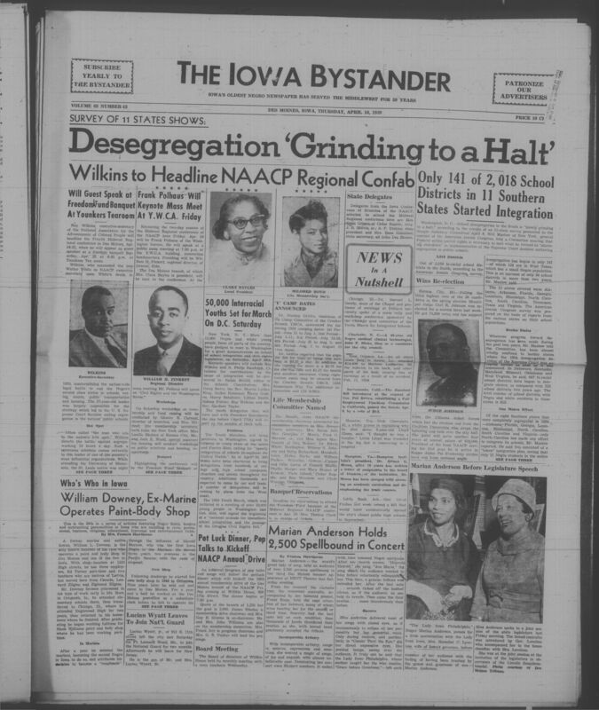 Iowa’s Bystander newspaper (going by various titles throughout the years) was established in Des Moines, Iowa in 1894. The weekly newspaper served as the voice of Iowa’s African American community and covered a variety of local, national, and occasionally international matters. Topics focused on the Black community and was founded with this intent. The newspaper went by various titles throughout the years including: Iowa State Bystander, Iowa Bystander, The Bystander, and The New Iowa Bystander.