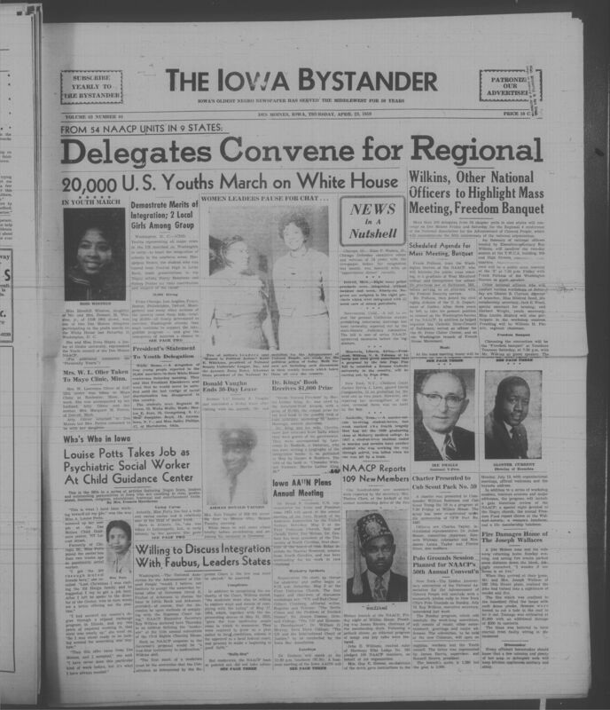 Iowa’s Bystander newspaper (going by various titles throughout the years) was established in Des Moines, Iowa in 1894. The weekly newspaper served as the voice of Iowa’s African American community and covered a variety of local, national, and occasionally international matters. Topics focused on the Black community and was founded with this intent. The newspaper went by various titles throughout the years including: Iowa State Bystander, Iowa Bystander, The Bystander, and The New Iowa Bystander.