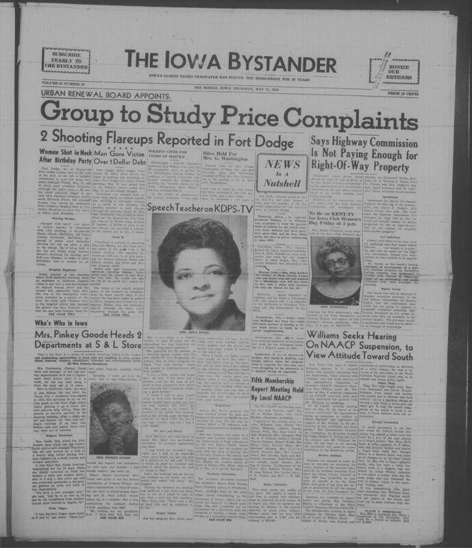 Iowa’s Bystander newspaper (going by various titles throughout the years) was established in Des Moines, Iowa in 1894. The weekly newspaper served as the voice of Iowa’s African American community and covered a variety of local, national, and occasionally international matters. Topics focused on the Black community and was founded with this intent. The newspaper went by various titles throughout the years including: Iowa State Bystander, Iowa Bystander, The Bystander, and The New Iowa Bystander.