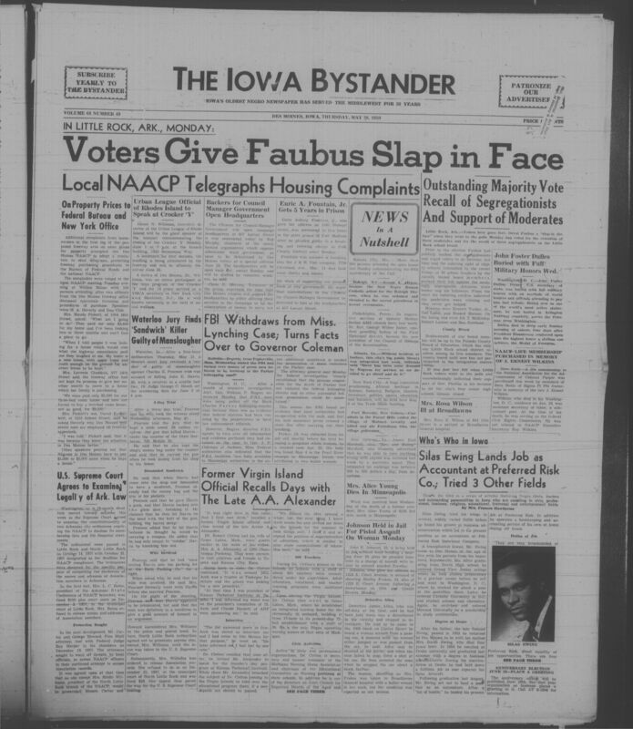 Iowa’s Bystander newspaper (going by various titles throughout the years) was established in Des Moines, Iowa in 1894. The weekly newspaper served as the voice of Iowa’s African American community and covered a variety of local, national, and occasionally international matters. Topics focused on the Black community and was founded with this intent. The newspaper went by various titles throughout the years including: Iowa State Bystander, Iowa Bystander, The Bystander, and The New Iowa Bystander.