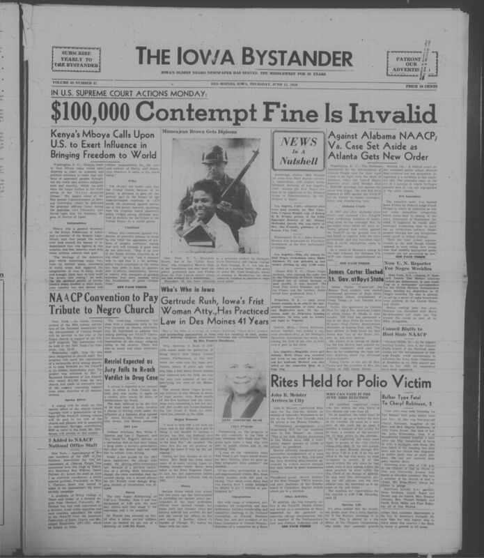 Iowa’s Bystander newspaper (going by various titles throughout the years) was established in Des Moines, Iowa in 1894. The weekly newspaper served as the voice of Iowa’s African American community and covered a variety of local, national, and occasionally international matters. Topics focused on the Black community and was founded with this intent. The newspaper went by various titles throughout the years including: Iowa State Bystander, Iowa Bystander, The Bystander, and The New Iowa Bystander.