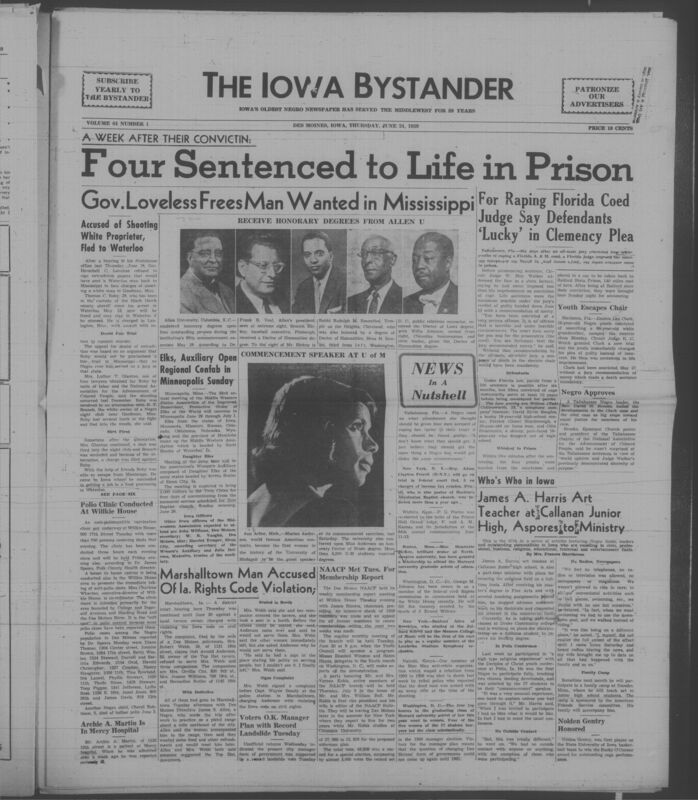 Iowa’s Bystander newspaper (going by various titles throughout the years) was established in Des Moines, Iowa in 1894. The weekly newspaper served as the voice of Iowa’s African American community and covered a variety of local, national, and occasionally international matters. Topics focused on the Black community and was founded with this intent. The newspaper went by various titles throughout the years including: Iowa State Bystander, Iowa Bystander, The Bystander, and The New Iowa Bystander.