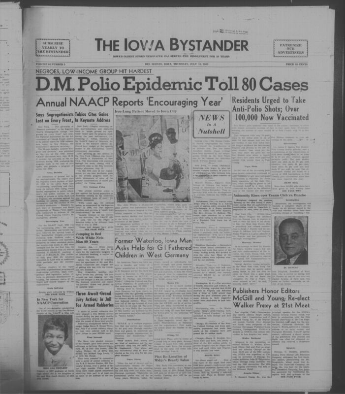 Iowa’s Bystander newspaper (going by various titles throughout the years) was established in Des Moines, Iowa in 1894. The weekly newspaper served as the voice of Iowa’s African American community and covered a variety of local, national, and occasionally international matters. Topics focused on the Black community and was founded with this intent. The newspaper went by various titles throughout the years including: Iowa State Bystander, Iowa Bystander, The Bystander, and The New Iowa Bystander.
