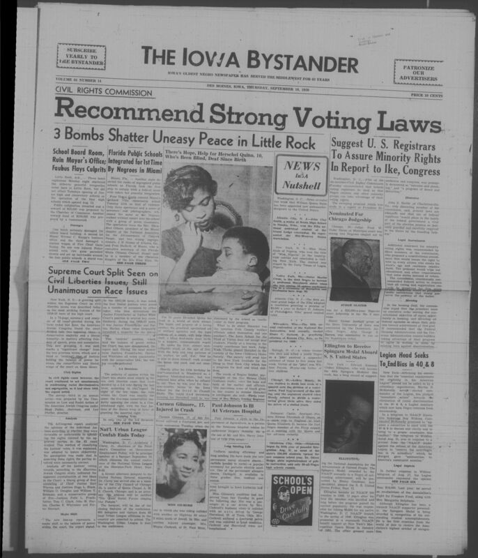 Iowa’s Bystander newspaper (going by various titles throughout the years) was established in Des Moines, Iowa in 1894. The weekly newspaper served as the voice of Iowa’s African American community and covered a variety of local, national, and occasionally international matters. Topics focused on the Black community and was founded with this intent. The newspaper went by various titles throughout the years including: Iowa State Bystander, Iowa Bystander, The Bystander, and The New Iowa Bystander.