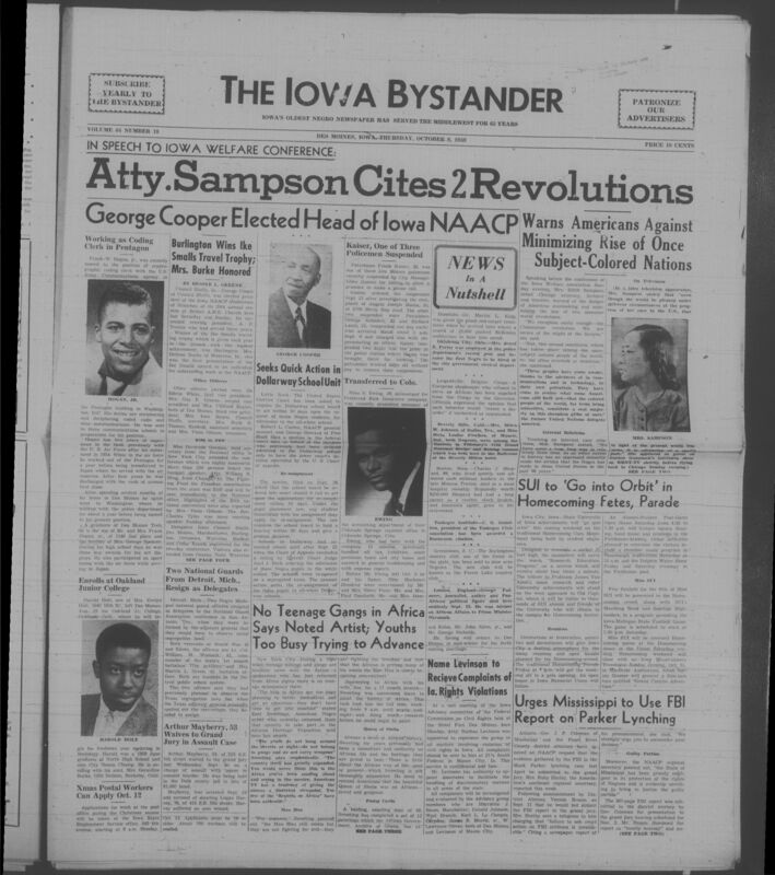 Iowa’s Bystander newspaper (going by various titles throughout the years) was established in Des Moines, Iowa in 1894. The weekly newspaper served as the voice of Iowa’s African American community and covered a variety of local, national, and occasionally international matters. Topics focused on the Black community and was founded with this intent. The newspaper went by various titles throughout the years including: Iowa State Bystander, Iowa Bystander, The Bystander, and The New Iowa Bystander.