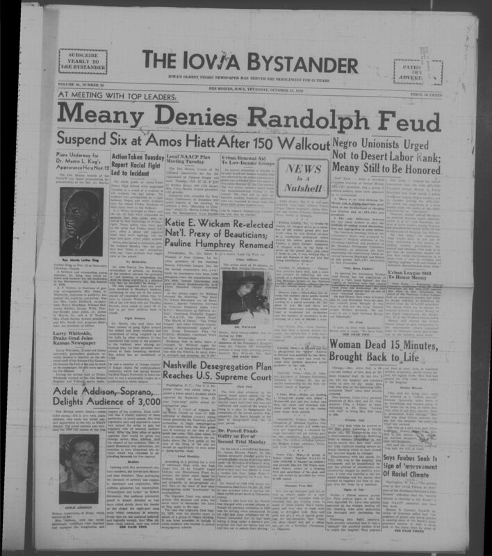 Iowa’s Bystander newspaper (going by various titles throughout the years) was established in Des Moines, Iowa in 1894. The weekly newspaper served as the voice of Iowa’s African American community and covered a variety of local, national, and occasionally international matters. Topics focused on the Black community and was founded with this intent. The newspaper went by various titles throughout the years including: Iowa State Bystander, Iowa Bystander, The Bystander, and The New Iowa Bystander.