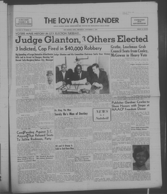 Iowa’s Bystander newspaper (going by various titles throughout the years) was established in Des Moines, Iowa in 1894. The weekly newspaper served as the voice of Iowa’s African American community and covered a variety of local, national, and occasionally international matters. Topics focused on the Black community and was founded with this intent. The newspaper went by various titles throughout the years including: Iowa State Bystander, Iowa Bystander, The Bystander, and The New Iowa Bystander.
