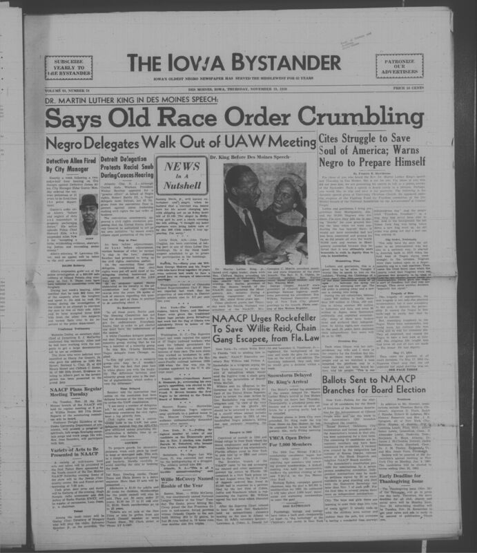 Iowa’s Bystander newspaper (going by various titles throughout the years) was established in Des Moines, Iowa in 1894. The weekly newspaper served as the voice of Iowa’s African American community and covered a variety of local, national, and occasionally international matters. Topics focused on the Black community and was founded with this intent. The newspaper went by various titles throughout the years including: Iowa State Bystander, Iowa Bystander, The Bystander, and The New Iowa Bystander.