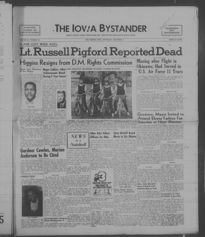 Iowa’s Bystander newspaper (going by various titles throughout the years) was established in Des Moines, Iowa in 1894. The weekly newspaper served as the voice of Iowa’s African American community and covered a variety of local, national, and occasionally international matters. Topics focused on the Black community and was founded with this intent. The newspaper went by various titles throughout the years including: Iowa State Bystander, Iowa Bystander, The Bystander, and The New Iowa Bystander.