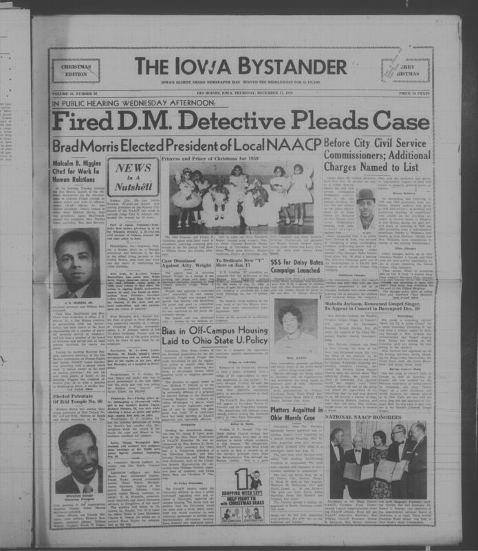 Iowa’s Bystander newspaper (going by various titles throughout the years) was established in Des Moines, Iowa in 1894. The weekly newspaper served as the voice of Iowa’s African American community and covered a variety of local, national, and occasionally international matters. Topics focused on the Black community and was founded with this intent. The newspaper went by various titles throughout the years including: Iowa State Bystander, Iowa Bystander, The Bystander, and The New Iowa Bystander.