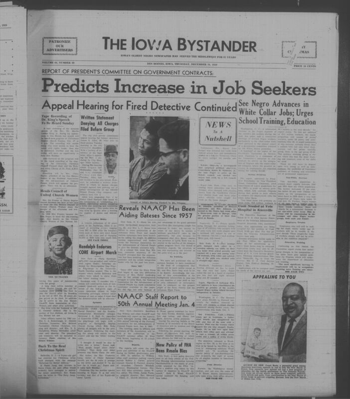 Iowa’s Bystander newspaper (going by various titles throughout the years) was established in Des Moines, Iowa in 1894. The weekly newspaper served as the voice of Iowa’s African American community and covered a variety of local, national, and occasionally international matters. Topics focused on the Black community and was founded with this intent. The newspaper went by various titles throughout the years including: Iowa State Bystander, Iowa Bystander, The Bystander, and The New Iowa Bystander.