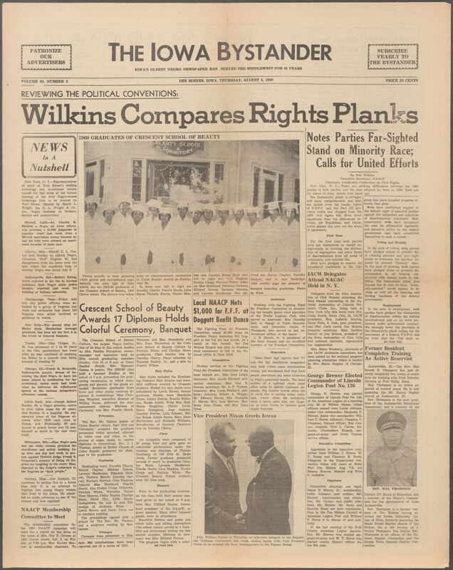 Iowa’s Bystander newspaper (going by various titles throughout the years) was established in Des Moines, Iowa in 1894. The weekly newspaper served as the voice of Iowa’s African American community and covered a variety of local, national, and occasionally international matters. Topics focused on the Black community and was founded with this intent. The newspaper went by various titles throughout the years including: Iowa State Bystander, Iowa Bystander, The Bystander, and The New Iowa Bystander.