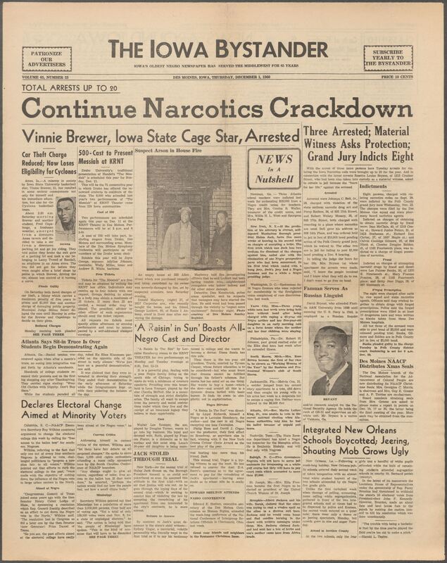Iowa’s Bystander newspaper (going by various titles throughout the years) was established in Des Moines, Iowa in 1894. The weekly newspaper served as the voice of Iowa’s African American community and covered a variety of local, national, and occasionally international matters. Topics focused on the Black community and was founded with this intent. The newspaper went by various titles throughout the years including: Iowa State Bystander, Iowa Bystander, The Bystander, and The New Iowa Bystander.