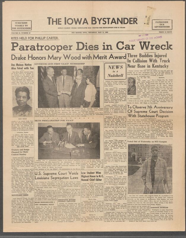Iowa’s Bystander newspaper (going by various titles throughout the years) was established in Des Moines, Iowa in 1894. The weekly newspaper served as the voice of Iowa’s African American community and covered a variety of local, national, and occasionally international matters. Topics focused on the Black community and was founded with this intent. The newspaper went by various titles throughout the years including: Iowa State Bystander, Iowa Bystander, The Bystander, and The New Iowa Bystander.