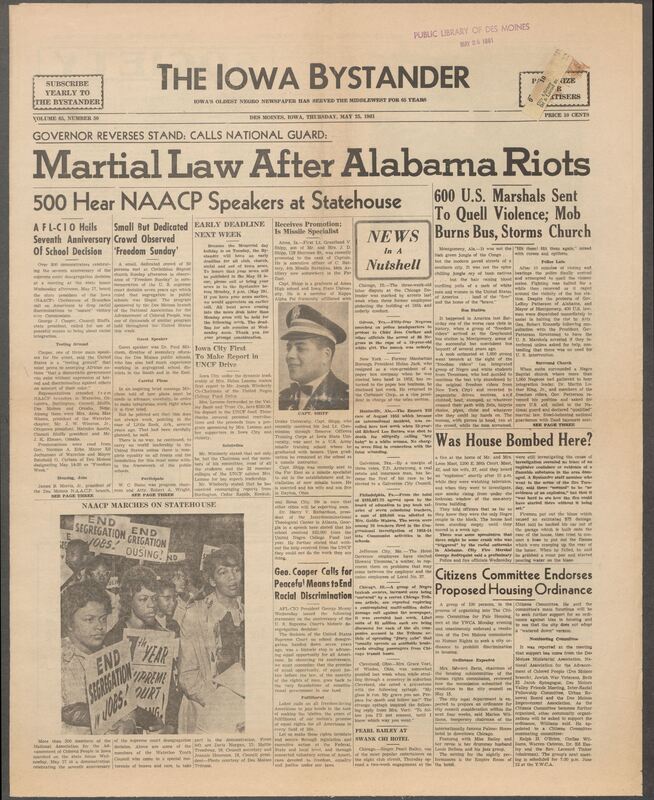Iowa’s Bystander newspaper (going by various titles throughout the years) was established in Des Moines, Iowa in 1894. The weekly newspaper served as the voice of Iowa’s African American community and covered a variety of local, national, and occasionally international matters. Topics focused on the Black community and was founded with this intent. The newspaper went by various titles throughout the years including: Iowa State Bystander, Iowa Bystander, The Bystander, and The New Iowa Bystander.