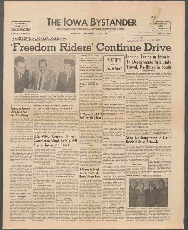 Iowa’s Bystander newspaper (going by various titles throughout the years) was established in Des Moines, Iowa in 1894. The weekly newspaper served as the voice of Iowa’s African American community and covered a variety of local, national, and occasionally international matters. Topics focused on the Black community and was founded with this intent. The newspaper went by various titles throughout the years including: Iowa State Bystander, Iowa Bystander, The Bystander, and The New Iowa Bystander.