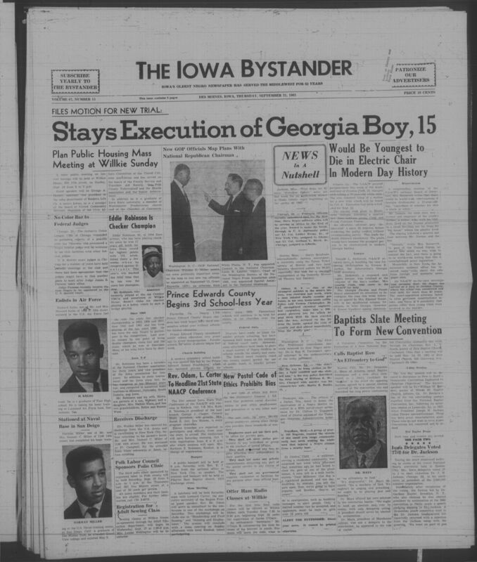 Iowa’s Bystander newspaper (going by various titles throughout the years) was established in Des Moines, Iowa in 1894. The weekly newspaper served as the voice of Iowa’s African American community and covered a variety of local, national, and occasionally international matters. Topics focused on the Black community and was founded with this intent. The newspaper went by various titles throughout the years including: Iowa State Bystander, Iowa Bystander, The Bystander, and The New Iowa Bystander.