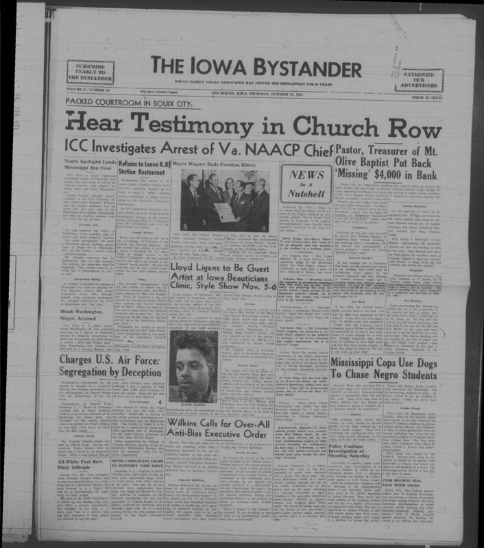 Iowa’s Bystander newspaper (going by various titles throughout the years) was established in Des Moines, Iowa in 1894. The weekly newspaper served as the voice of Iowa’s African American community and covered a variety of local, national, and occasionally international matters. Topics focused on the Black community and was founded with this intent. The newspaper went by various titles throughout the years including: Iowa State Bystander, Iowa Bystander, The Bystander, and The New Iowa Bystander.