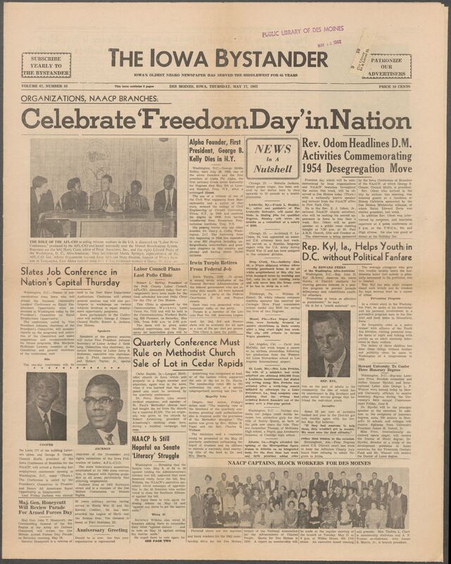 Iowa’s Bystander newspaper (going by various titles throughout the years) was established in Des Moines, Iowa in 1894. The weekly newspaper served as the voice of Iowa’s African American community and covered a variety of local, national, and occasionally international matters. Topics focused on the Black community and was founded with this intent. The newspaper went by various titles throughout the years including: Iowa State Bystander, Iowa Bystander, The Bystander, and The New Iowa Bystander.