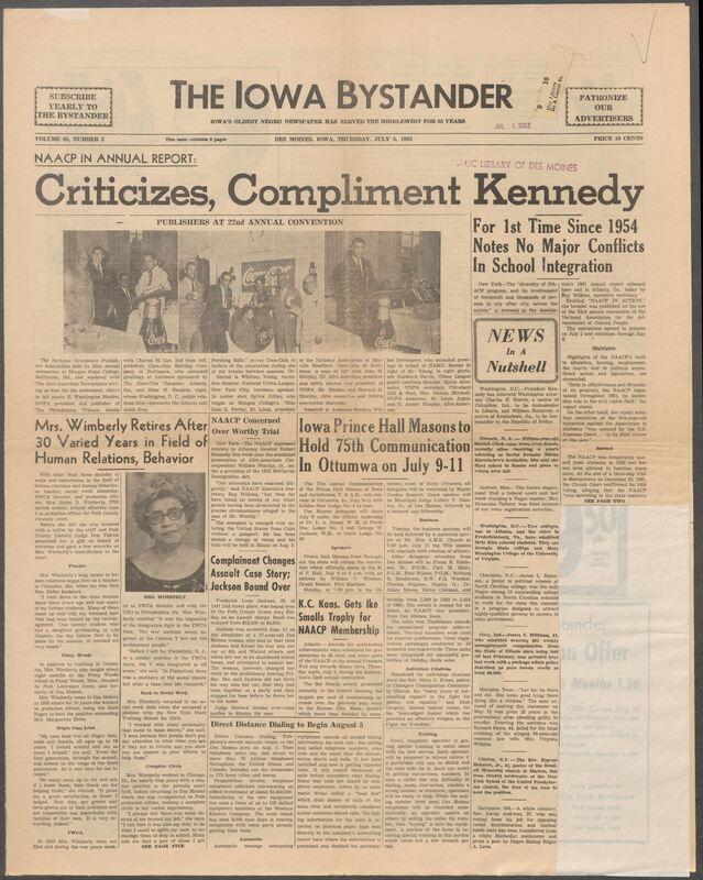 Iowa’s Bystander newspaper (going by various titles throughout the years) was established in Des Moines, Iowa in 1894. The weekly newspaper served as the voice of Iowa’s African American community and covered a variety of local, national, and occasionally international matters. Topics focused on the Black community and was founded with this intent. The newspaper went by various titles throughout the years including: Iowa State Bystander, Iowa Bystander, The Bystander, and The New Iowa Bystander.