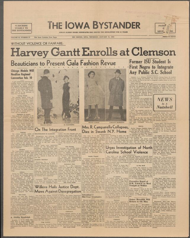 Iowa’s Bystander newspaper (going by various titles throughout the years) was established in Des Moines, Iowa in 1894. The weekly newspaper served as the voice of Iowa’s African American community and covered a variety of local, national, and occasionally international matters. Topics focused on the Black community and was founded with this intent. The newspaper went by various titles throughout the years including: Iowa State Bystander, Iowa Bystander, The Bystander, and The New Iowa Bystander.