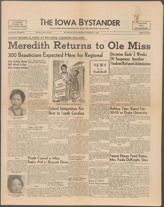 Iowa’s Bystander newspaper (going by various titles throughout the years) was established in Des Moines, Iowa in 1894. The weekly newspaper served as the voice of Iowa’s African American community and covered a variety of local, national, and occasionally international matters. Topics focused on the Black community and was founded with this intent. The newspaper went by various titles throughout the years including: Iowa State Bystander, Iowa Bystander, The Bystander, and The New Iowa Bystander.