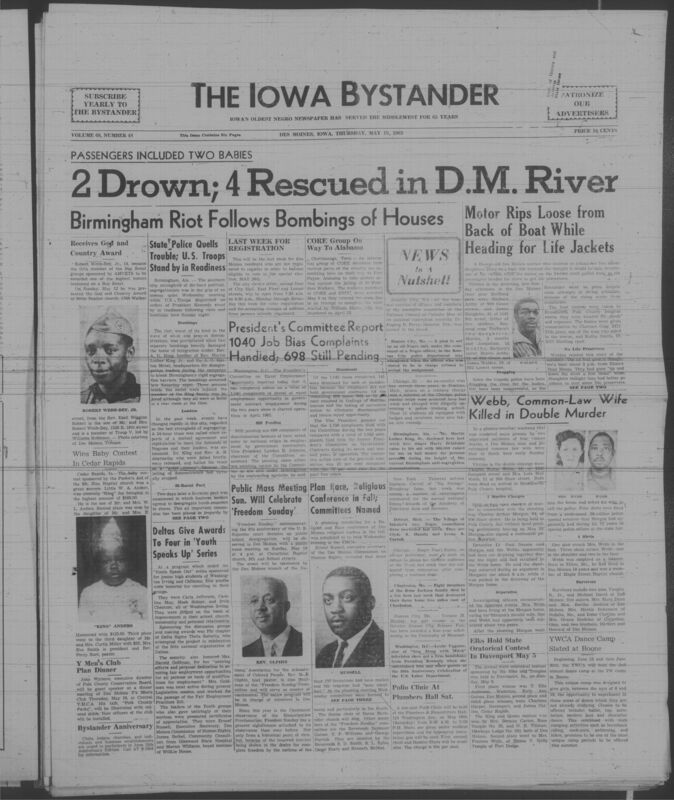 Iowa’s Bystander newspaper (going by various titles throughout the years) was established in Des Moines, Iowa in 1894. The weekly newspaper served as the voice of Iowa’s African American community and covered a variety of local, national, and occasionally international matters. Topics focused on the Black community and was founded with this intent. The newspaper went by various titles throughout the years including: Iowa State Bystander, Iowa Bystander, The Bystander, and The New Iowa Bystander.
