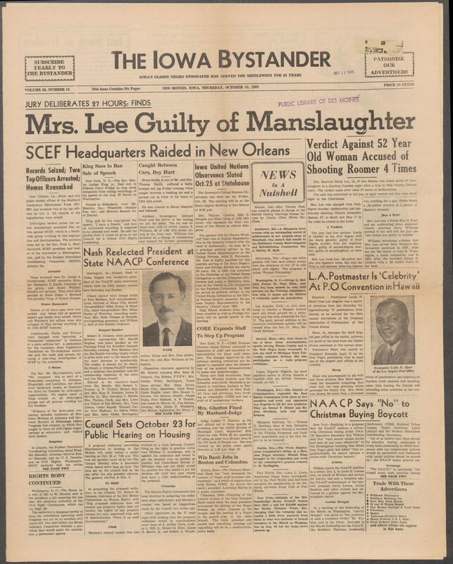 Iowa’s Bystander newspaper (going by various titles throughout the years) was established in Des Moines, Iowa in 1894. The weekly newspaper served as the voice of Iowa’s African American community and covered a variety of local, national, and occasionally international matters. Topics focused on the Black community and was founded with this intent. The newspaper went by various titles throughout the years including: Iowa State Bystander, Iowa Bystander, The Bystander, and The New Iowa Bystander.