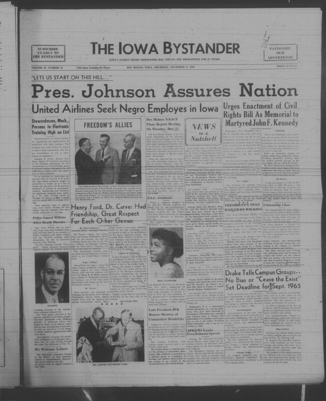 Iowa’s Bystander newspaper (going by various titles throughout the years) was established in Des Moines, Iowa in 1894. The weekly newspaper served as the voice of Iowa’s African American community and covered a variety of local, national, and occasionally international matters. Topics focused on the Black community and was founded with this intent. The newspaper went by various titles throughout the years including: Iowa State Bystander, Iowa Bystander, The Bystander, and The New Iowa Bystander.