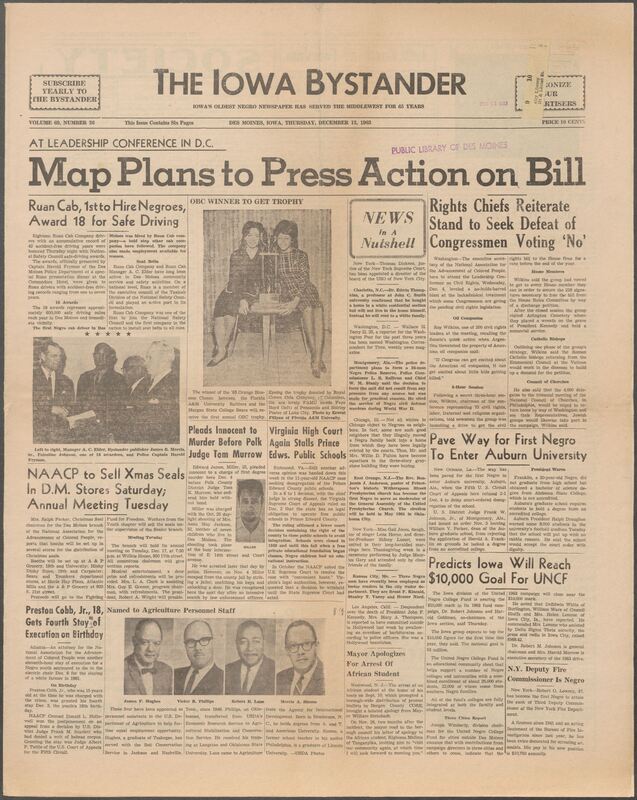 Iowa’s Bystander newspaper (going by various titles throughout the years) was established in Des Moines, Iowa in 1894. The weekly newspaper served as the voice of Iowa’s African American community and covered a variety of local, national, and occasionally international matters. Topics focused on the Black community and was founded with this intent. The newspaper went by various titles throughout the years including: Iowa State Bystander, Iowa Bystander, The Bystander, and The New Iowa Bystander.