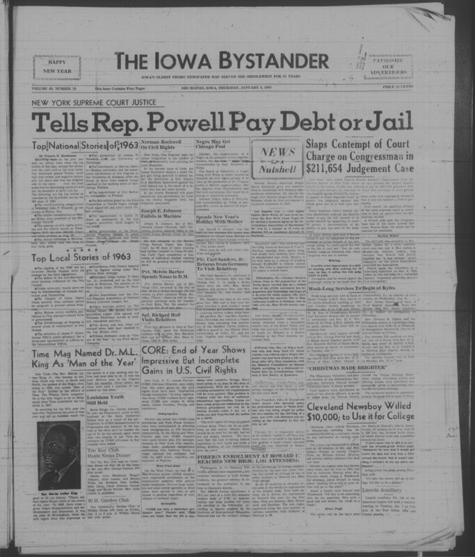 Iowa’s Bystander newspaper (going by various titles throughout the years) was established in Des Moines, Iowa in 1894. The weekly newspaper served as the voice of Iowa’s African American community and covered a variety of local, national, and occasionally international matters. Topics focused on the Black community and was founded with this intent. The newspaper went by various titles throughout the years including: Iowa State Bystander, Iowa Bystander, The Bystander, and The New Iowa Bystander.