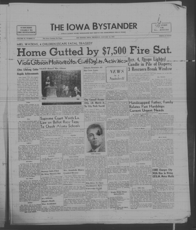 Iowa’s Bystander newspaper (going by various titles throughout the years) was established in Des Moines, Iowa in 1894. The weekly newspaper served as the voice of Iowa’s African American community and covered a variety of local, national, and occasionally international matters. Topics focused on the Black community and was founded with this intent. The newspaper went by various titles throughout the years including: Iowa State Bystander, Iowa Bystander, The Bystander, and The New Iowa Bystander.