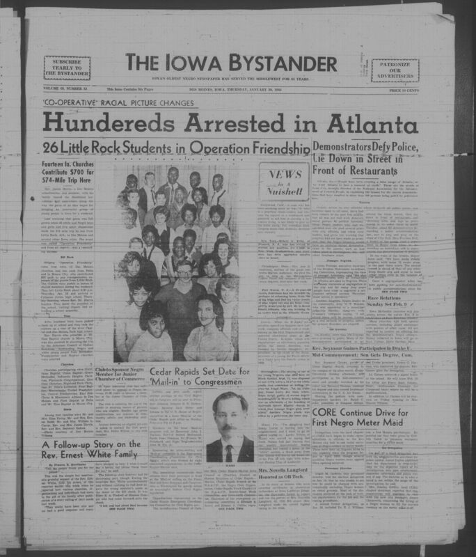 Iowa’s Bystander newspaper (going by various titles throughout the years) was established in Des Moines, Iowa in 1894. The weekly newspaper served as the voice of Iowa’s African American community and covered a variety of local, national, and occasionally international matters. Topics focused on the Black community and was founded with this intent. The newspaper went by various titles throughout the years including: Iowa State Bystander, Iowa Bystander, The Bystander, and The New Iowa Bystander.