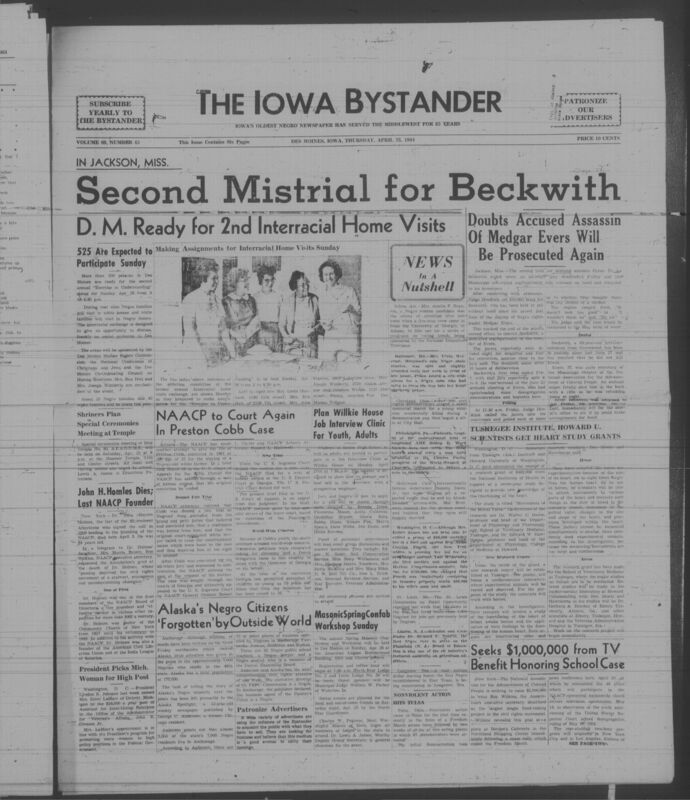 Iowa’s Bystander newspaper (going by various titles throughout the years) was established in Des Moines, Iowa in 1894. The weekly newspaper served as the voice of Iowa’s African American community and covered a variety of local, national, and occasionally international matters. Topics focused on the Black community and was founded with this intent. The newspaper went by various titles throughout the years including: Iowa State Bystander, Iowa Bystander, The Bystander, and The New Iowa Bystander.