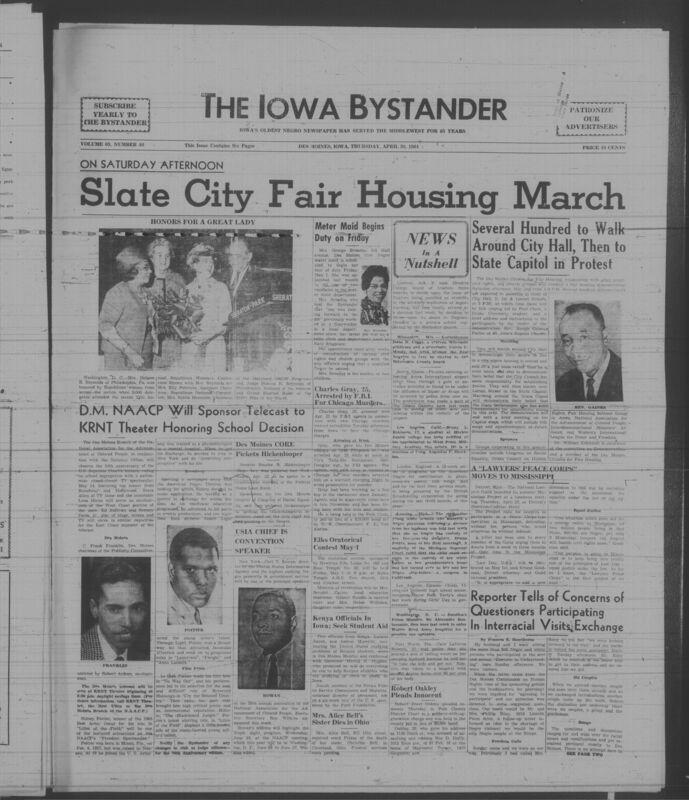 Iowa’s Bystander newspaper (going by various titles throughout the years) was established in Des Moines, Iowa in 1894. The weekly newspaper served as the voice of Iowa’s African American community and covered a variety of local, national, and occasionally international matters. Topics focused on the Black community and was founded with this intent. The newspaper went by various titles throughout the years including: Iowa State Bystander, Iowa Bystander, The Bystander, and The New Iowa Bystander.
