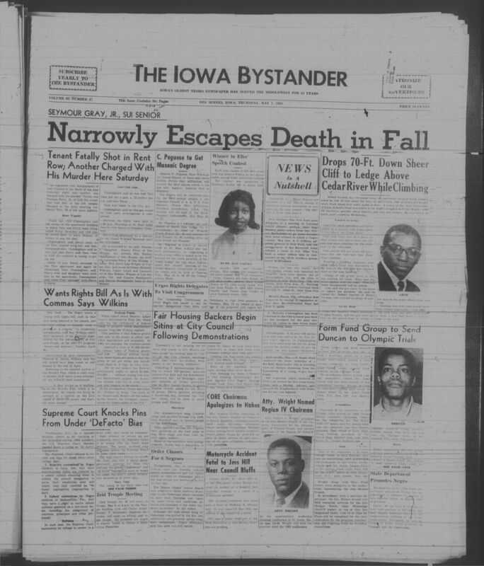 Iowa’s Bystander newspaper (going by various titles throughout the years) was established in Des Moines, Iowa in 1894. The weekly newspaper served as the voice of Iowa’s African American community and covered a variety of local, national, and occasionally international matters. Topics focused on the Black community and was founded with this intent. The newspaper went by various titles throughout the years including: Iowa State Bystander, Iowa Bystander, The Bystander, and The New Iowa Bystander.