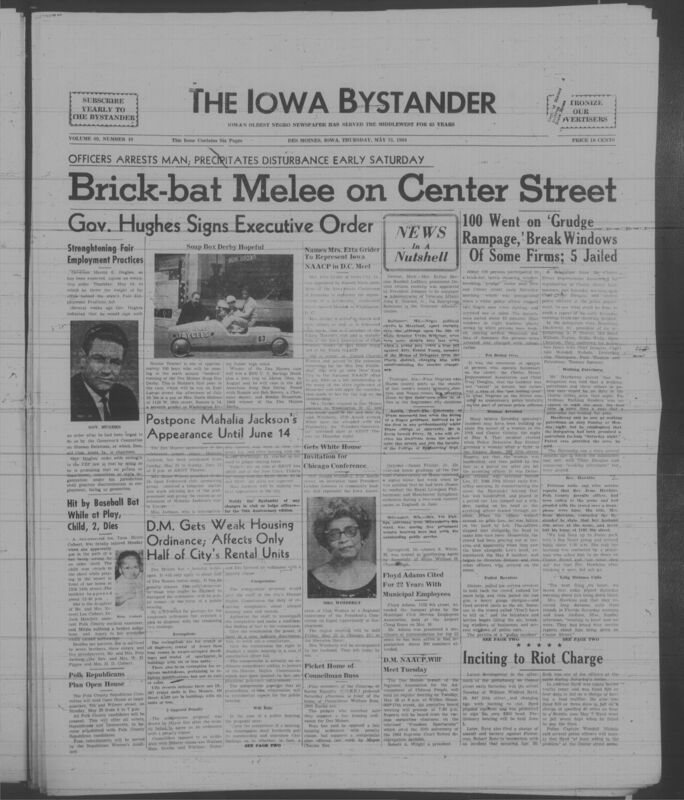 Iowa’s Bystander newspaper (going by various titles throughout the years) was established in Des Moines, Iowa in 1894. The weekly newspaper served as the voice of Iowa’s African American community and covered a variety of local, national, and occasionally international matters. Topics focused on the Black community and was founded with this intent. The newspaper went by various titles throughout the years including: Iowa State Bystander, Iowa Bystander, The Bystander, and The New Iowa Bystander.